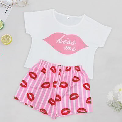 Pizsama nőies pamut rajzfilmnyomat 2 db női pizsama O-nyakú hálóruha Női hálóing szexi fehérnemű pizsama Halloween