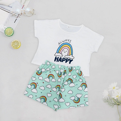 Pizsama nőies pamut rajzfilmnyomat 2 db női pizsama O-nyakú hálóruha Női hálóing szexi fehérnemű pizsama Halloween