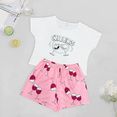 Pizsama nőies pamut rajzfilmnyomat 2 db női pizsama O-nyakú hálóruha Női hálóing szexi fehérnemű pizsama Halloween