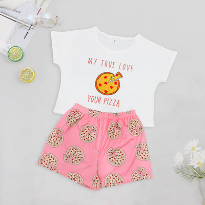 Pizsama nőies pamut rajzfilmnyomat 2 db női pizsama O-nyakú hálóruha Női hálóing szexi fehérnemű pizsama Halloween