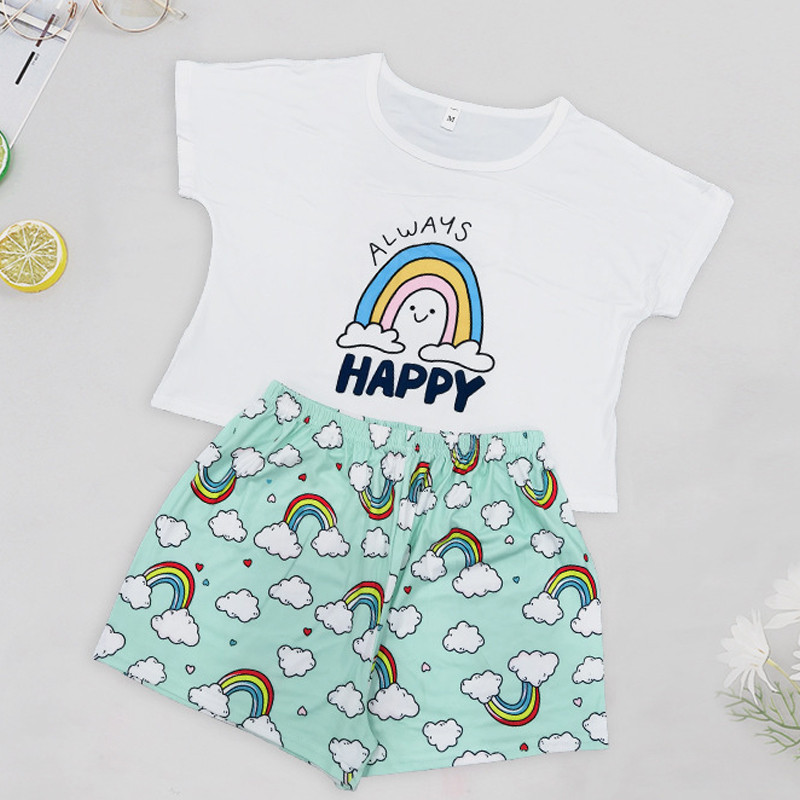 Pizsama nőies pamut rajzfilmnyomat 2 db női pizsama O-nyakú hálóruha Női hálóing szexi fehérnemű pizsama Halloween