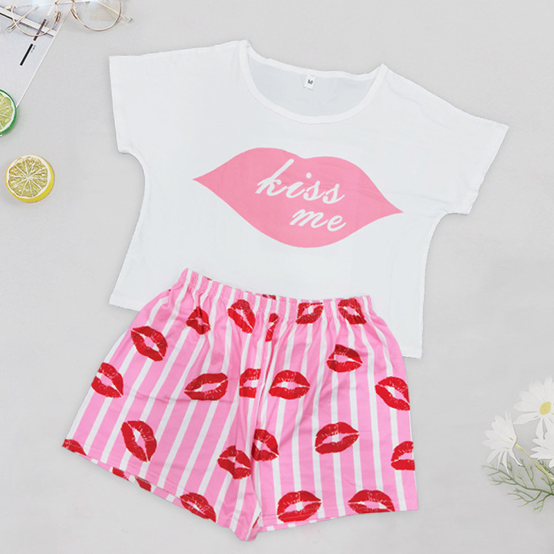 Pizsama nőies pamut rajzfilmnyomat 2 db női pizsama O-nyakú hálóruha Női hálóing szexi fehérnemű pizsama Halloween