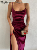 Hugcitar Velvet Swing Collar Be rankovių Sexy Slit Maxi Suknelė 2022 m. Naujos mados vakarėlio vakarėlis Moteriški elegantiški gatvės drabužiai Y2K