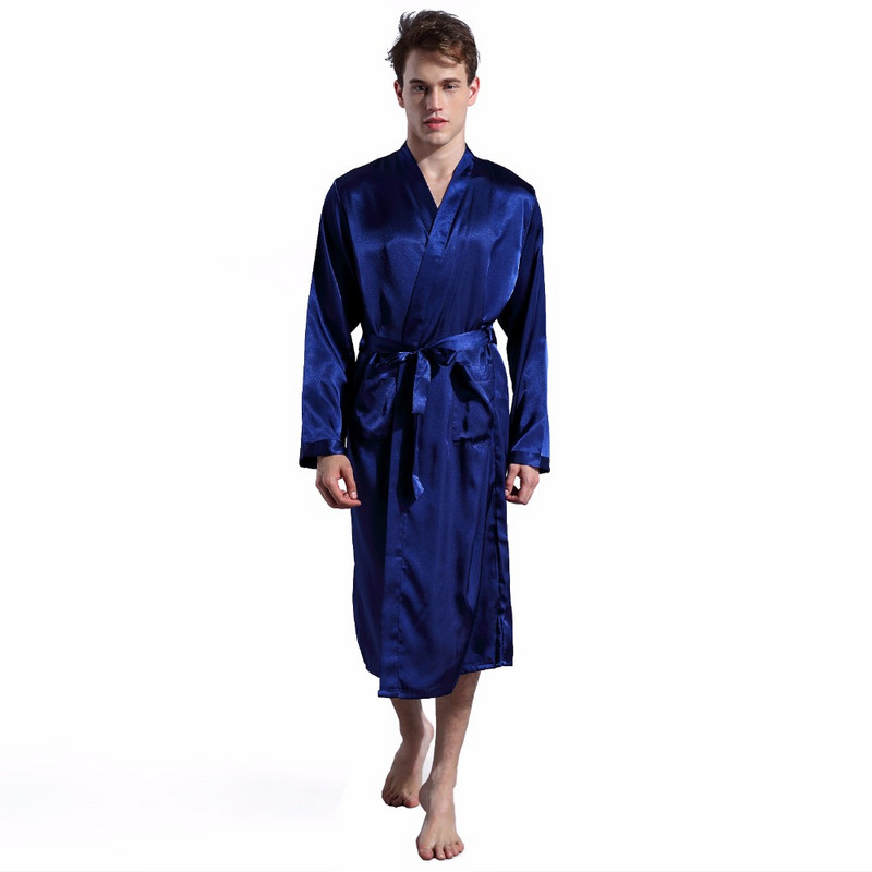 Dugi ogrtač, muški kupaći ogrtač, muška svilena satenska pidžama, spavaćica, ogrtač, spavaćica, ogrtač, sivi/plavi/bordo/crni muški ljetni ogrtač