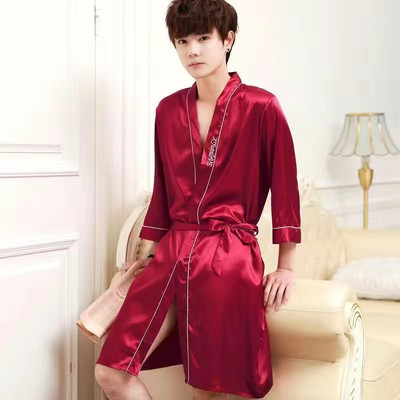 Vīriešu halāts naktskrekls zīda satīna kimono peldmēteļa kleita guļamveļa Plus liela izmēra mājas halāts 4XL 5XL šorti komplekti pidžamas