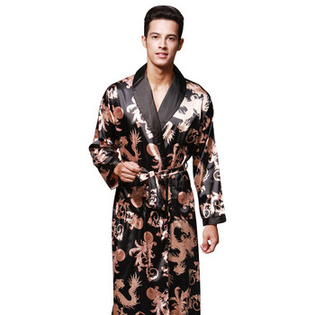 Нова пристигаща тъмносиня китайска мъжка роба от изкуствена коприна Ново кимоно рокля юката Лятно спално облекло Размер L XL XXL XXXL