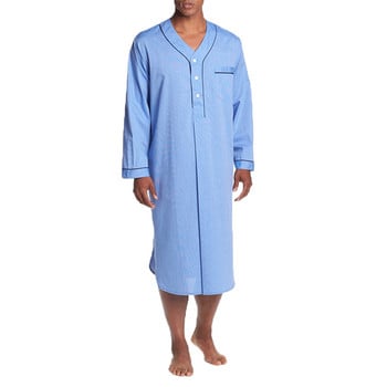 Мюсюлмански мъжки спално облекло Пижама Нощница с копчета с дълъг ръкав Едноцветна дълга риза Спално облекло Мъжка пижама с яка с копчета Арабска роба Мъжка