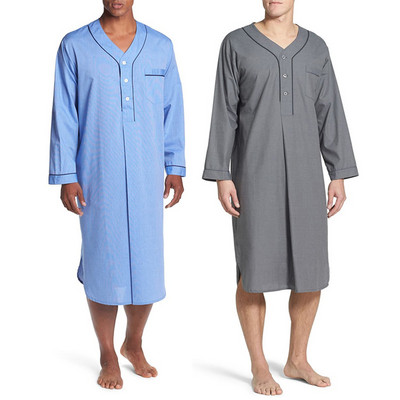 Muslim Men Sleepwear Pajamas Nightgown Long Sleeve Button Solid Long Shirt Sleepwear Mens Button Collar Arab Robe Pijamas Male