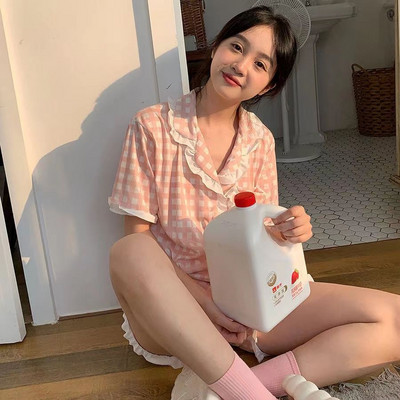 Pizsama készletek Virágok Naponta édes lányos Diákok Egyszerű Nyári Lehajtható gallér Laza Divatos koreai Stílus Elegáns Kényelmes