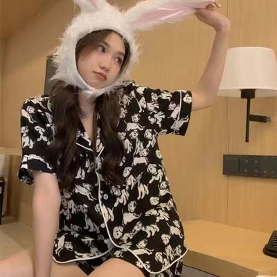Pizsama készletek Virágok Naponta édes lányos Diákok Egyszerű Nyári Lehajtható gallér Laza Divatos koreai Stílus Elegáns Kényelmes