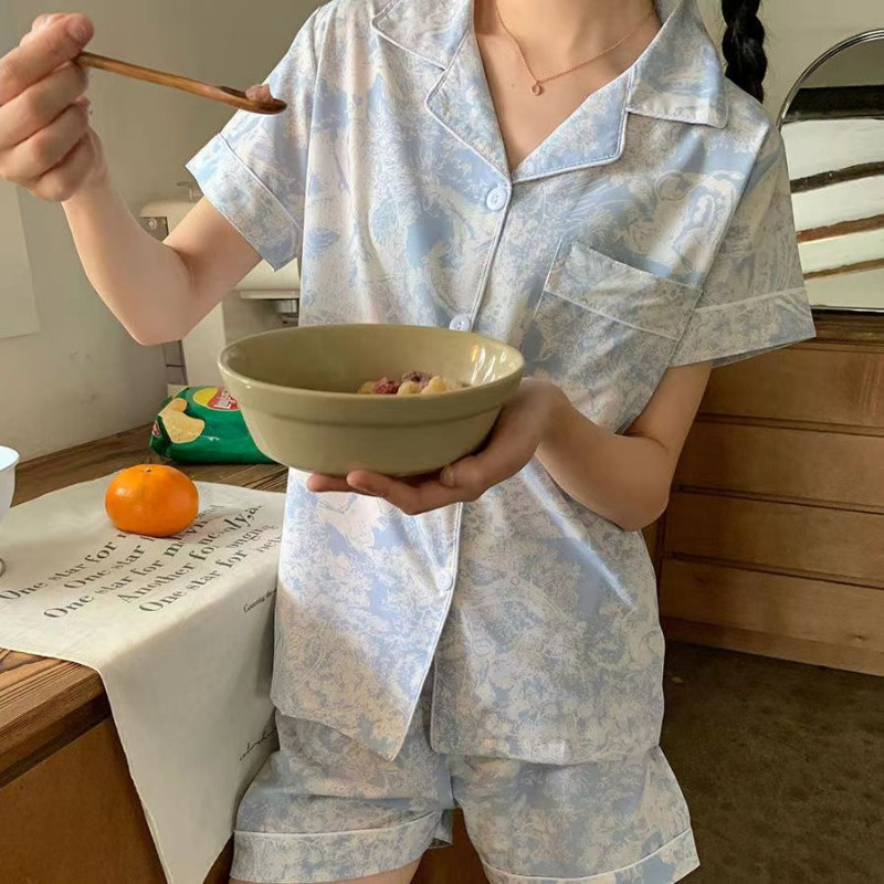 Pizsama készletek Virágok Naponta édes lányos Diákok Egyszerű Nyári Lehajtható gallér Laza Divatos koreai Stílus Elegáns Kényelmes