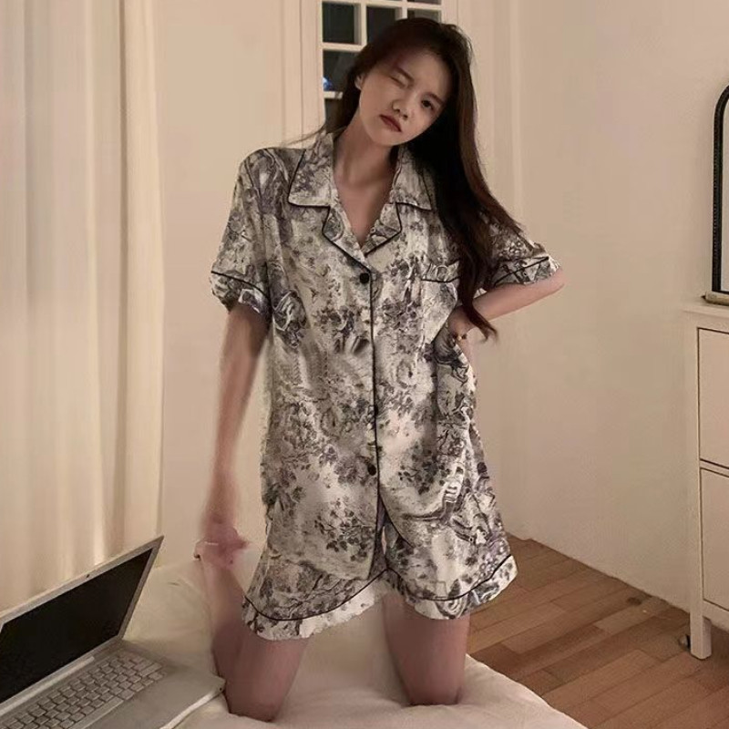 Pizsama készletek Virágok Naponta édes lányos Diákok Egyszerű Nyári Lehajtható gallér Laza Divatos koreai Stílus Elegáns Kényelmes