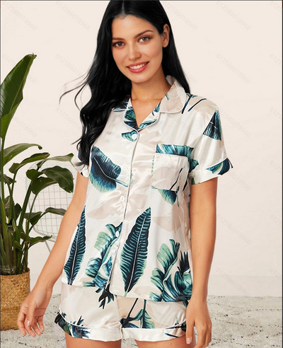 Leoparda apdrukas jaciņu kreklu topi ar šortiem 2 gab. Komplekts Pidžamas Sieviešu naktsveļa Apģērbi vasarai Pijama Mujer Verano