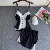 Mežģīņu pidžamas komplekts ar V-veida kakla izgriezumu Sexy Top&šorti Pidžamas Uzvalks Sieviešu naktskrekls Guļambikses Satīna Mājas Apģērbi Vasaras Naktsveļa Apakšveļa