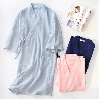 Sleeprobe για το σπίτι Ρούχα αναψυχής Unisex Λεπτή ρόμπα Φαρδιά ανδρικά και γυναικεία μπουρνούζι ιαπωνικού στιλ 100% βαμβάκι Craped Sleepwear