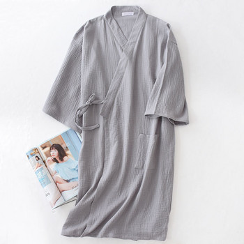 Sleeprobe για το σπίτι Ρούχα αναψυχής Unisex Λεπτή ρόμπα Φαρδιά ανδρικά και γυναικεία μπουρνούζι ιαπωνικού στιλ 100% βαμβάκι Craped Sleepwear