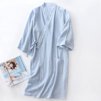 Sleeprobe Home Облекло за свободното време Унисекс тънка роба Свободен мъжки и дамски халат за баня в японски стил 100% памук Облечен спално облекло
