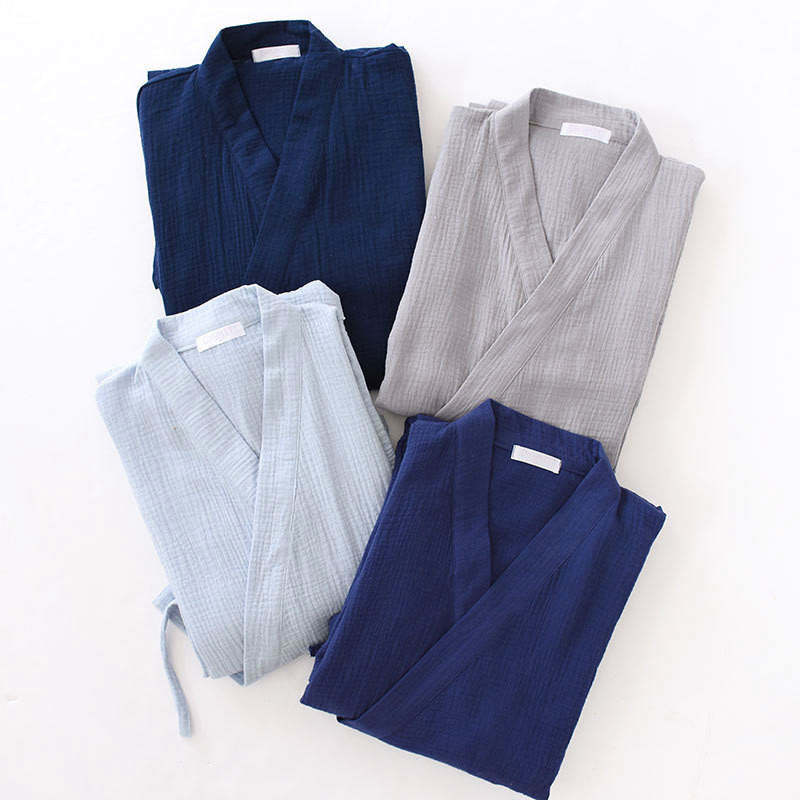 Sleeprobe home Atpūtas apģērbs Unisex plāns halāts Brīvs vīriešu un sieviešu japāņu stila peldmētelis 100% kokvilna Craped Sleepwear