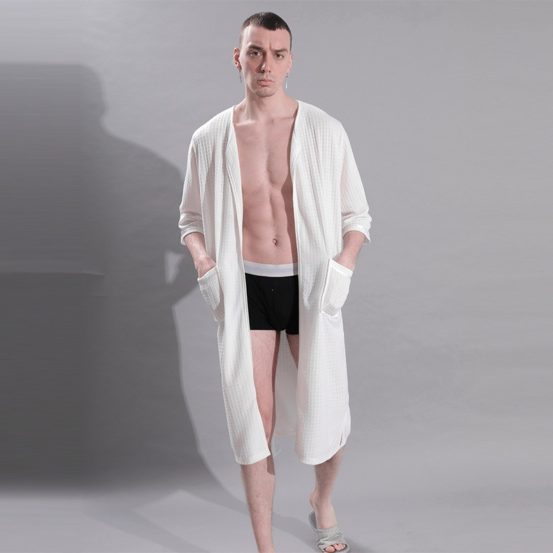 3XL muški kućni ogrtač s patentnim zatvaračem Tanki ljetni karirani ogrtači za spavanje Plus veličina Ležerna široka dugačka spavaćica za kupanje Haljina za kupanje Spavaćica za spavanje