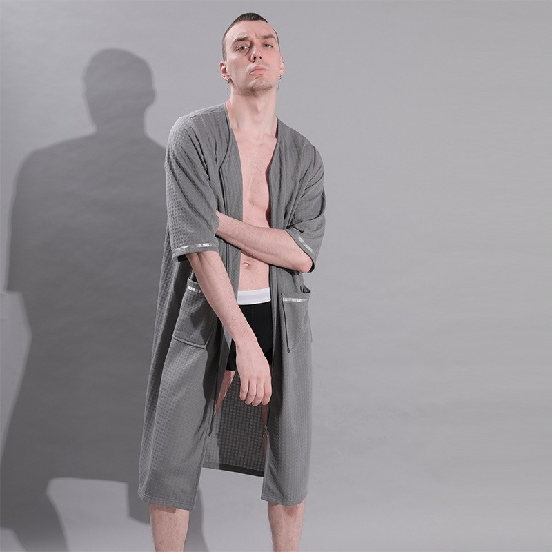 3XL muški kućni ogrtač s patentnim zatvaračem Tanki ljetni karirani ogrtači za spavanje Plus veličina Ležerna široka dugačka spavaćica za kupanje Haljina za kupanje Spavaćica za spavanje