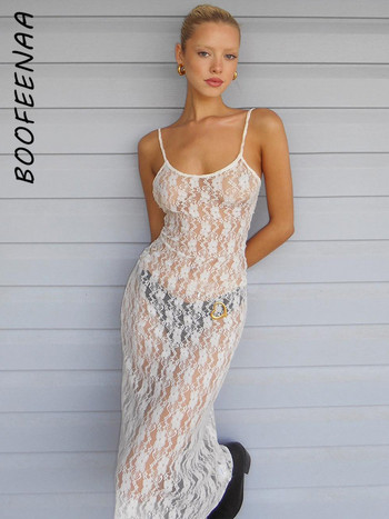 BOOFEENAA See Through Floral Mesh Δαντελένια Φορέματα Y2k Σέξι Μαύρο Tie Up Εξώπλατα μάξι μακριά φορέματα Γυναικεία 2023 C16-BI15