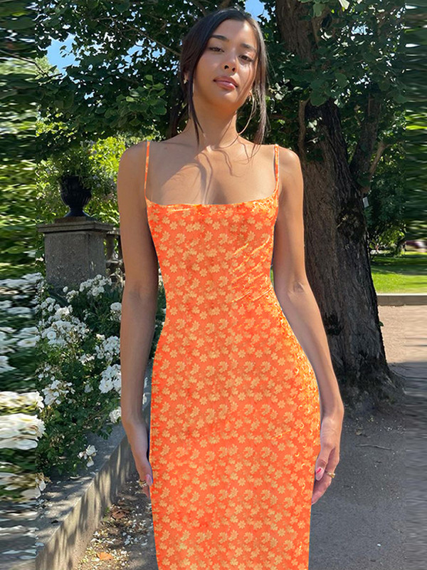 „Hugcitar“ gėlių raštas be rankovių, be nugarų, plona, seksuali, 2022 m. pavasario moteriška elegantiška gatvės apranga vakarėliui glaustai drabužiai