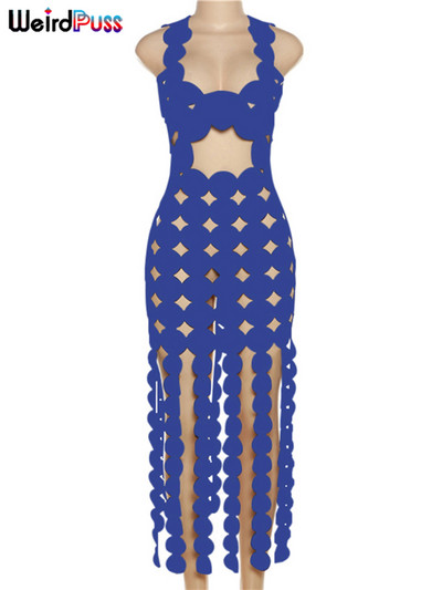 Keista pūlinga tuščiavidurė suknelė, moteriška be rankovių be nugarų Coquette liesas kutas, matomas per Bodycon Summer Midnight Clubwear Vestidos