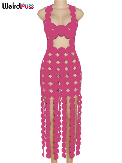 Keista pūlinga tuščiavidurė suknelė, moteriška be rankovių be nugarų Coquette liesas kutas, matomas per Bodycon Summer Midnight Clubwear Vestidos
