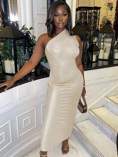 Hugcitar Pu bőr egy váll ujjatlan, drapériás mini báli ruha 2023 nyári őszi női elegáns Y2K estélyi klubruhák