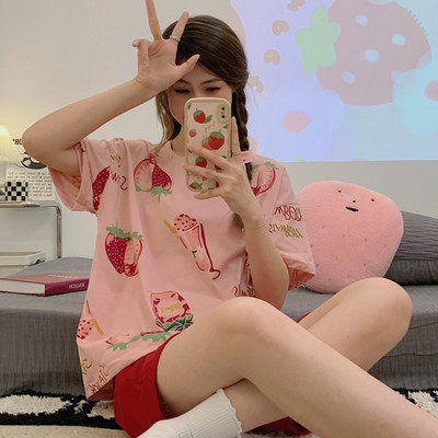 Nyári pizsama 2023 Új női hálóruha szett Aranyos nyomtatott rövid szett pizsama női pamut pizsama szett édes otthoni ruhák