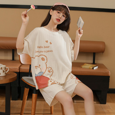 Nyári pizsama 2023 Új női hálóruha szett Aranyos nyomtatott rövid szett pizsama női pamut pizsama szett édes otthoni ruhák