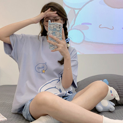 Nyári pizsama 2023 Új női hálóruha szett Aranyos nyomtatott rövid szett pizsama női pamut pizsama szett édes otthoni ruhák