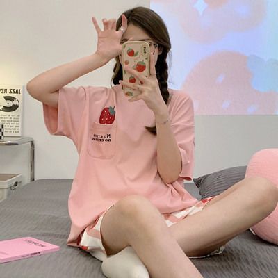 Nyári pizsama 2023 Új női hálóruha szett Aranyos nyomtatott rövid szett pizsama női pamut pizsama szett édes otthoni ruhák