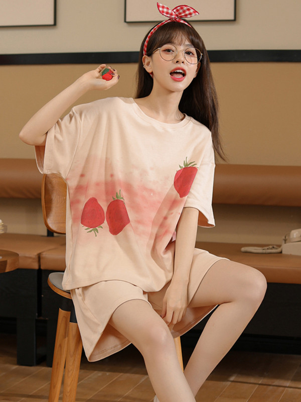 Nyári pizsama 2023 Új női hálóruha szett Aranyos nyomtatott rövid szett pizsama női pamut pizsama szett édes otthoni ruhák