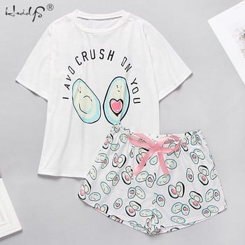 Γυναικεία Sleepwear Cute Σετ πιτζάμες με στάμπα κινουμένων σχεδίων Γλυκά κοντομάνικα μπλουζάκια & σορτς καλοκαιρινές πιτζάμες