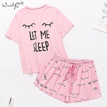 Γυναικεία Sleepwear Cute Σετ πιτζάμες με στάμπα κινουμένων σχεδίων Γλυκά κοντομάνικα μπλουζάκια & σορτς καλοκαιρινές πιτζάμες