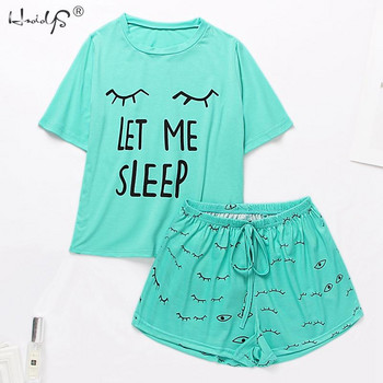 Γυναικεία Sleepwear Cute Σετ πιτζάμες με στάμπα κινουμένων σχεδίων Γλυκά κοντομάνικα μπλουζάκια & σορτς καλοκαιρινές πιτζάμες