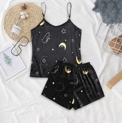 2022. gada jauns modes seksīgs ziedu pidžamas komplekts sievietēm, 2 daļīgs guļamveļa pidžamas, zīda satīna Cami tops un šorti.