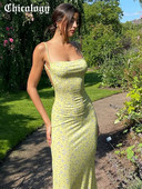 Chicology 2022 Női Midi Slip virágos ruha Nyomtatás Hátsó nélküli ujjatlan Elegáns Karcsú Bodycon Tavaszi Nyári Ünnep Divat Édes