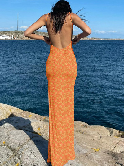 Chicology 2022 Női Midi Slip virágos ruha Nyomtatás Hátsó nélküli ujjatlan Elegáns Karcsú Bodycon Tavaszi Nyári Ünnep Divat Édes