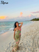 Ujjatlan virágmintás függőruha női divatos V-nyakú vékony maxi ruhák 2023 nyári elegáns női Beach Party Club köntös