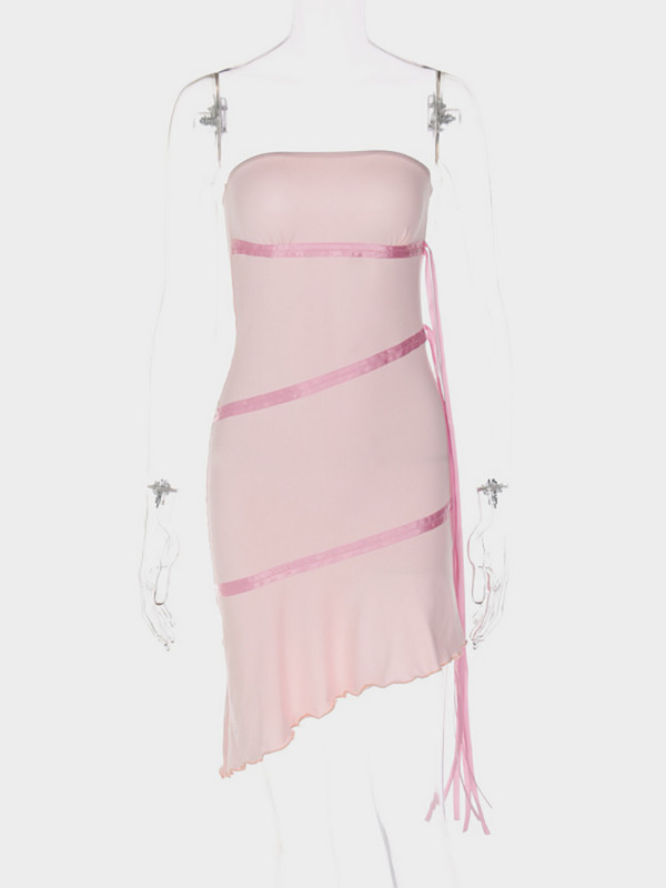 Fantoye seksīga lente ar volāniem Sieviešu kleita Rozā kleita ar augstu elastīgumu bez aizmugures sieviešu vasaras šaura, karsta ballīte