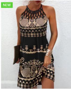 Naiste seksikas kleit 2022. aasta suvemood, õõnsad varrukateta prinditud rannaminikleidid Naiste vintage elegantne Boho peokleit Vestido