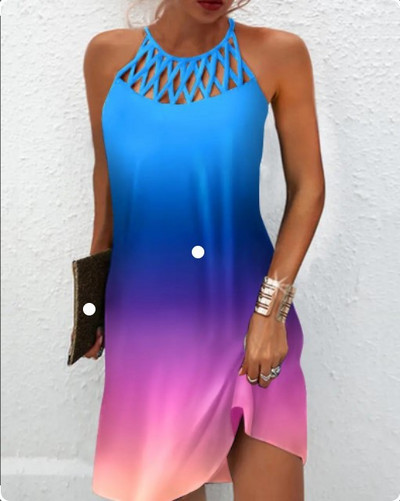 Naiste seksikas kleit 2022. aasta suvemood, õõnsad varrukateta prinditud rannaminikleidid Naiste vintage elegantne Boho peokleit Vestido