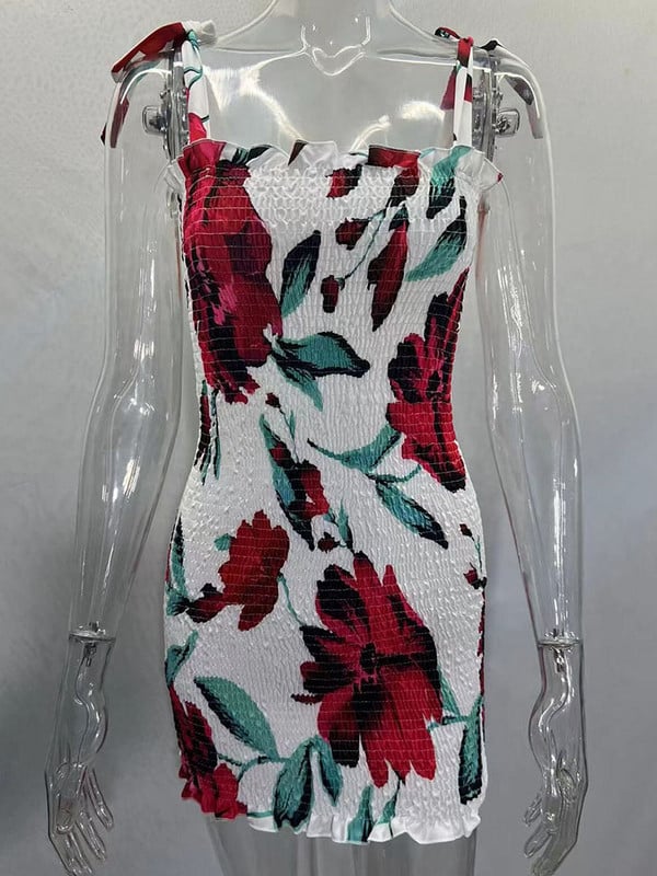 Rochie bodycon sexy pentru femei 2022, noua modă de vară, albă, fără bretele, pliuri, mini subțiri, rochii cu imprimeu creion pentru femei