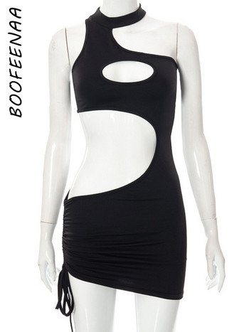 BOOFEENAA Mini Bodycon φόρεμα Irregular Cut Out Summer Going Out Club Wear Sexy Outfits για Γυναικεία Λευκά Μαύρα Φορέματα C85-BI17