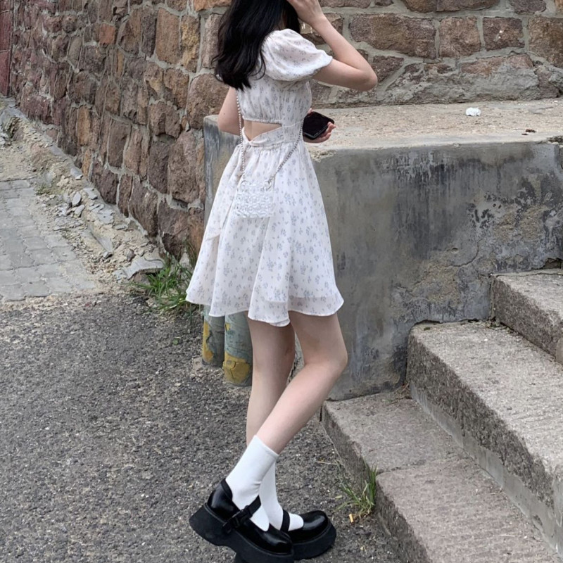 Ruhák Női Puff ujjú Ünnepi napruha Vágott virágos Dizájn Koreai Stílusú Főiskola Szép Egyszerű Divatos Nyári Vestido