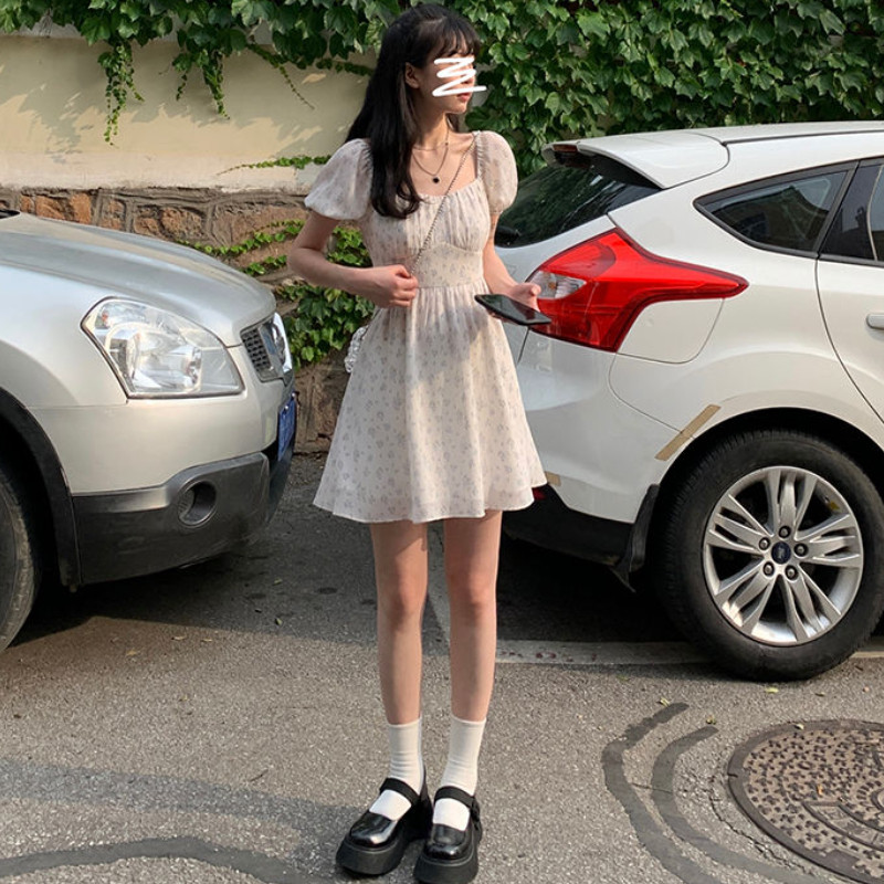 Ruhák Női Puff ujjú Ünnepi napruha Vágott virágos Dizájn Koreai Stílusú Főiskola Szép Egyszerű Divatos Nyári Vestido