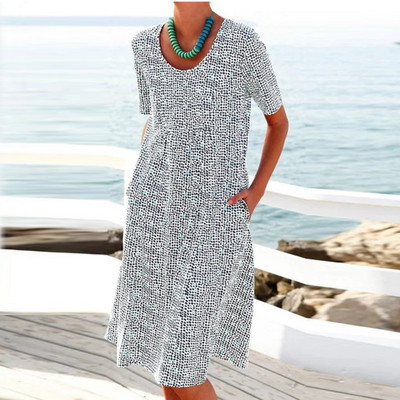 2023 Νέο πουκάμισο Γυναικείο Φόρεμα Μποέμ με μακρυμάνικο εμπριμέ Φόρεμα σέξι στυλ Boho με τσέπη V λαιμόκοψη Φαρδιά φορέματα για γυναίκες