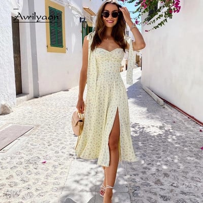 Avrilyaan Flower Print Seksikas kleit naistele Elegantne õlgadeta kleidid seljataga Bodycon suvekleit Vestidos